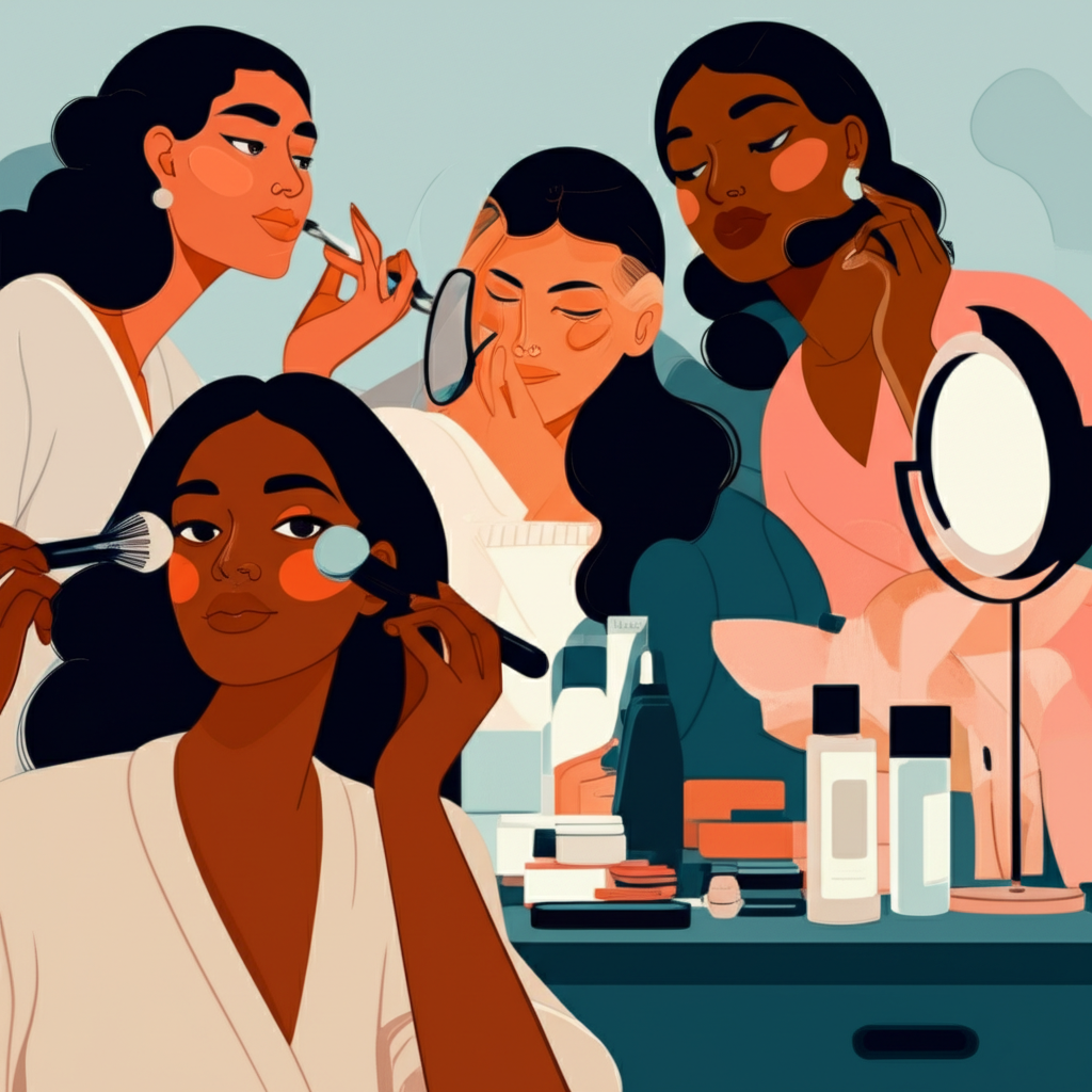 Sri Lankan youth doing their skincare and light makeup together in a modern bedroom